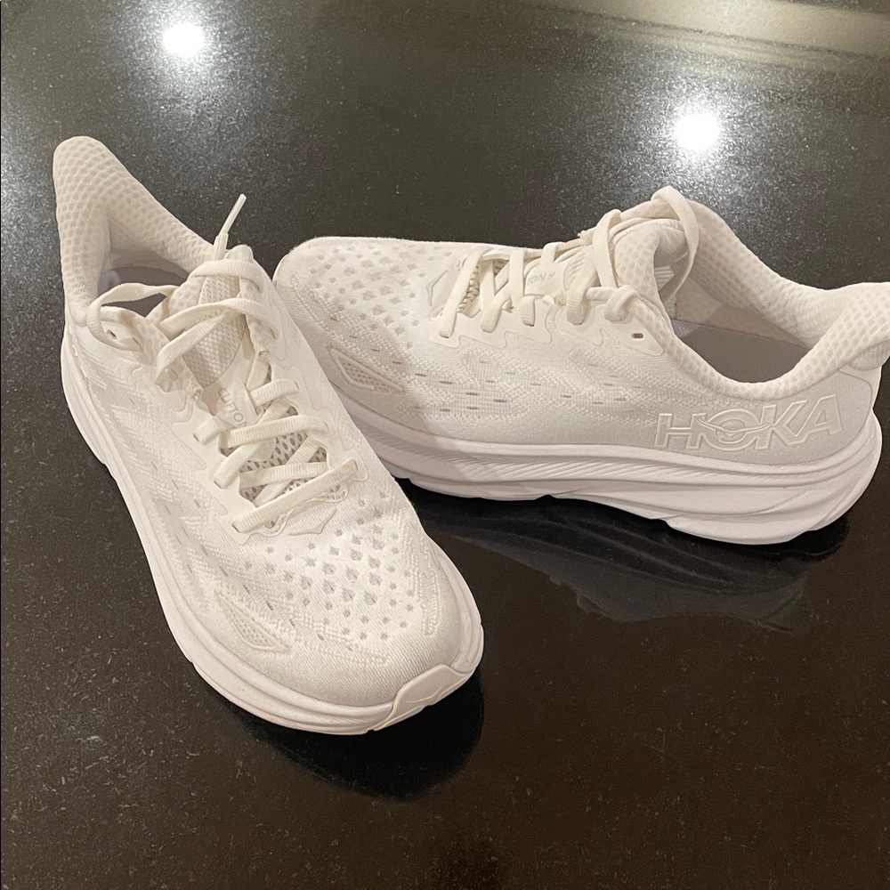 Hoka Women's All-White Athletic Shoes, Clifton 9